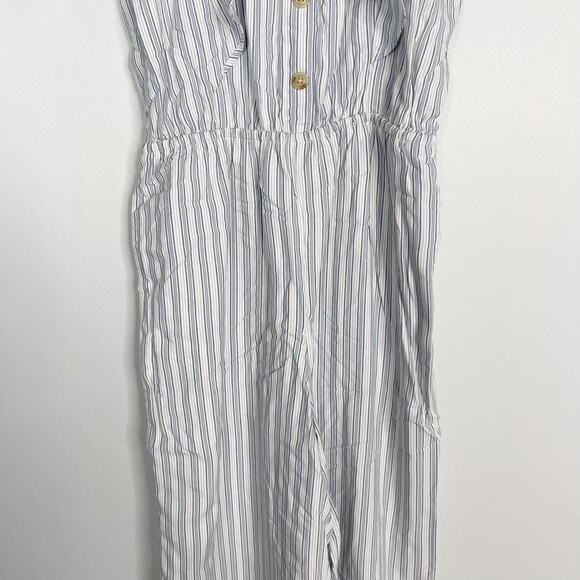 Abercrombie Kids Girls 13/ 14 White Blue Striped Ruffle Jumpsuit Cinch Pocket - Picture 4 of 12